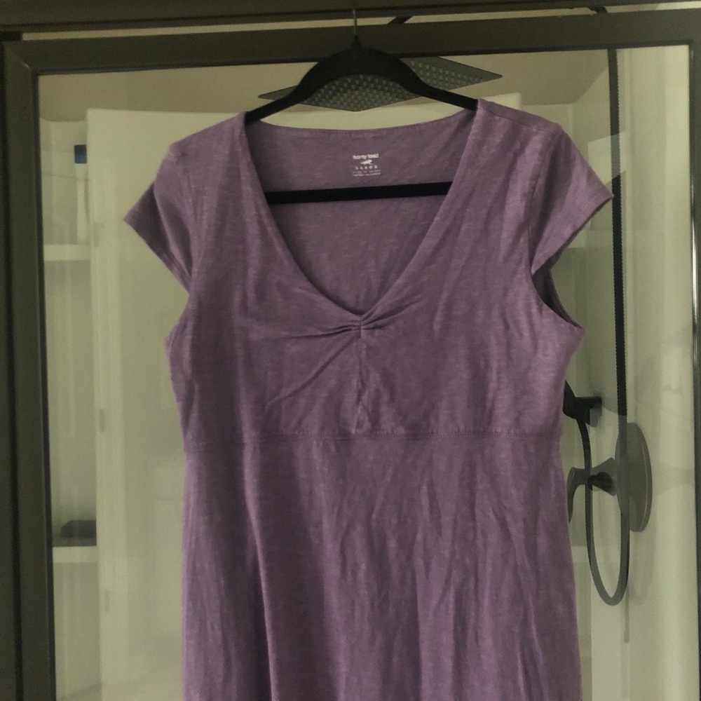 Horny Toad Heathered Purple Rosemarie Organic cotton Tencel dress L cap sleeve